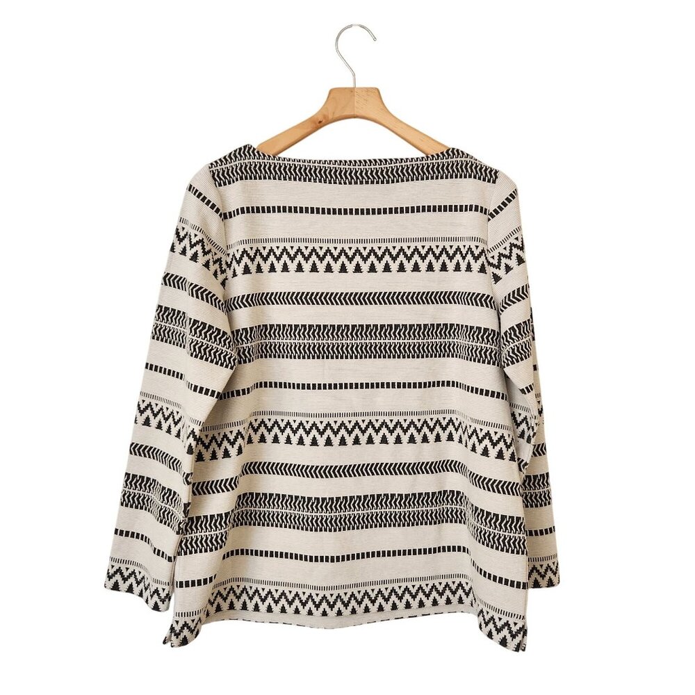 J Jill Black White Textured Knit Boatneck Striped Sweater Fall Cabin Scandi - Picture 2 of 8